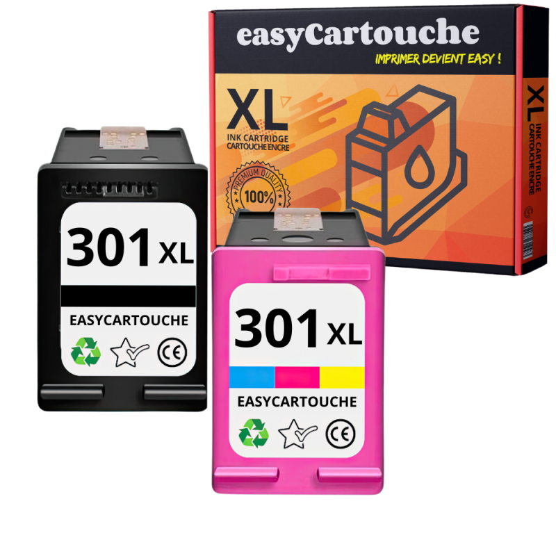 Pack 2 cartouches compatible avec HP 301 XL noir et couleur