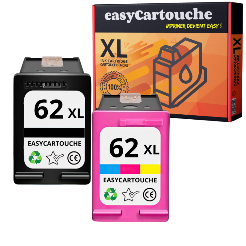 Pack 2 cartouches compatibles HP 62XL