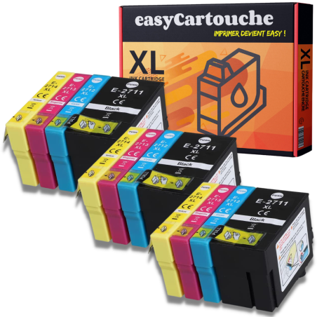 Pack 12 Cartouches Compatibles Epson 27XL - 3 Noirs, 3 Cyan, 3 Magenta