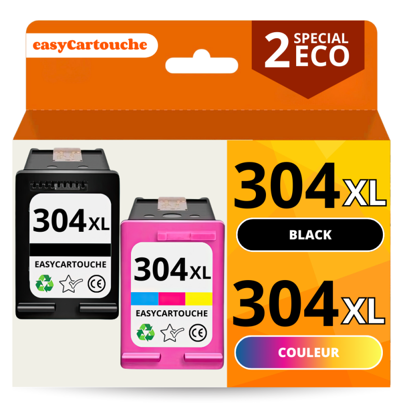 Pack 2 cartouches compatible avec HP 304 XL noir et couleur