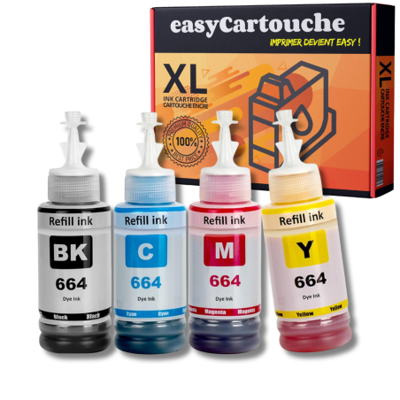 Pack compatible avec EPSON 664 ECOTANK, 4 bouteilles d'encre