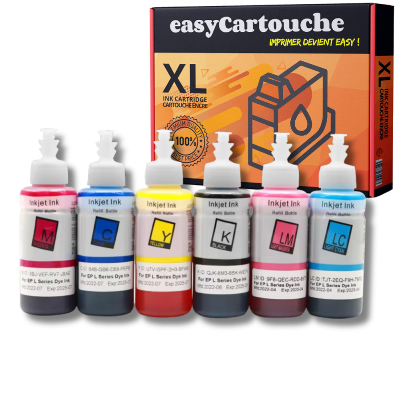 Pack compatible avec EPSON 673 ECOTANK, 6 bouteilles d'encre