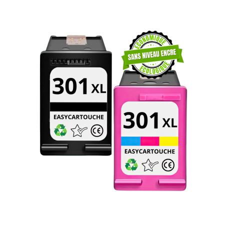 Pack 2 cartouches compatible avec HP 301XL noir et couleur - Sans niveau encre